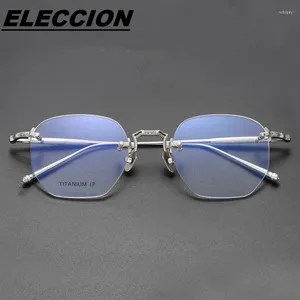 Lunettes de soleil Cadres ELECCION ultraléger pur titane jante polygone lunettes optiques sans monture lunettes hommes myope lunettes cadre femmes RLT10121