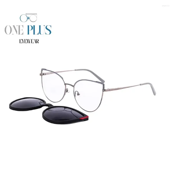 Lunettes de soleil Frames Eye Cat Clip Clip sur des verres Cadre Anti Blue Light Prescription avec les femmes magnétiques