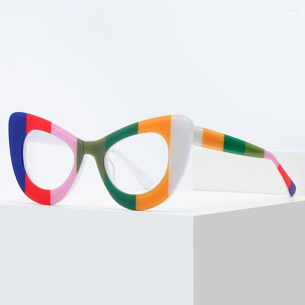 Lunettes de soleil Cadres Mode Cat Eye Oversize Acetate Full Eyeglass Frame Colorful Cute Female Retro Rx Able Optical