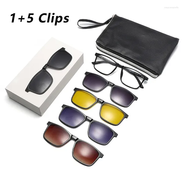 Lunettes de soleil Cadres Mode Magnétique Clip-on Lunettes Polarisées Ultra Léger TR90 Carré Noir Lunettes Optique Prescription Homme 9509