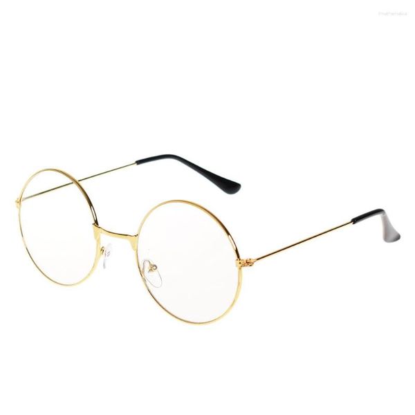Monturas de gafas de sol Moda de gran tamaño Círculo redondo Gafas Vintage Retro Oro Gafas Marco de metal Lente transparente Nerd Geek Gafas