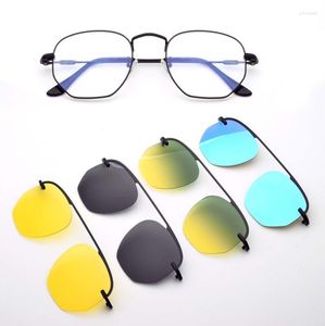 Monturas de gafas de sol Moda Montura de gafas poligonales Dorada con lentes múltiples Manga magnética Clip polarizado en gafas de miopía Negro DrivingFash