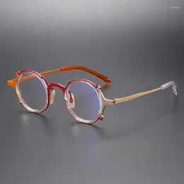 Marcos de gafas de sol Moda Anteojos de acetato de titanio puro Marco redondo irregular Diseñador Cara pequeña Estilo japonés y coreano hecho a mano