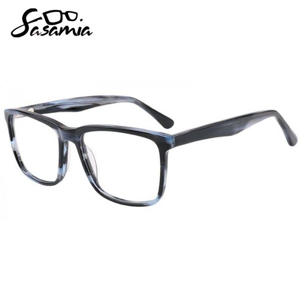 Lunettes de soleil Cadres Mode SASAMIA Homme Lunettes Cadre Thé Foncé Rayures Lunettes Acétate Rectangle Hommes Optique Prescription Avec Lentille