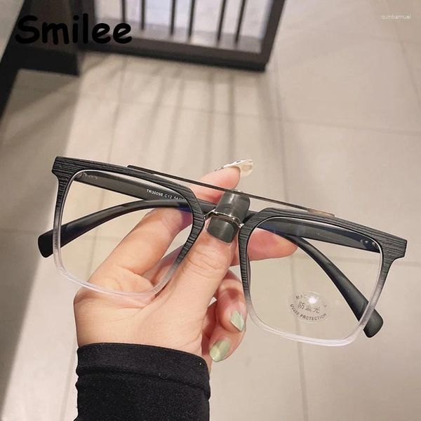 Lunettes de soleil Cadres Mode Square Anti Blue Light Lunettes Femmes Tendance Marque Bois Grain Double Pont Optique Lunettes Protection Contre La Fatigue