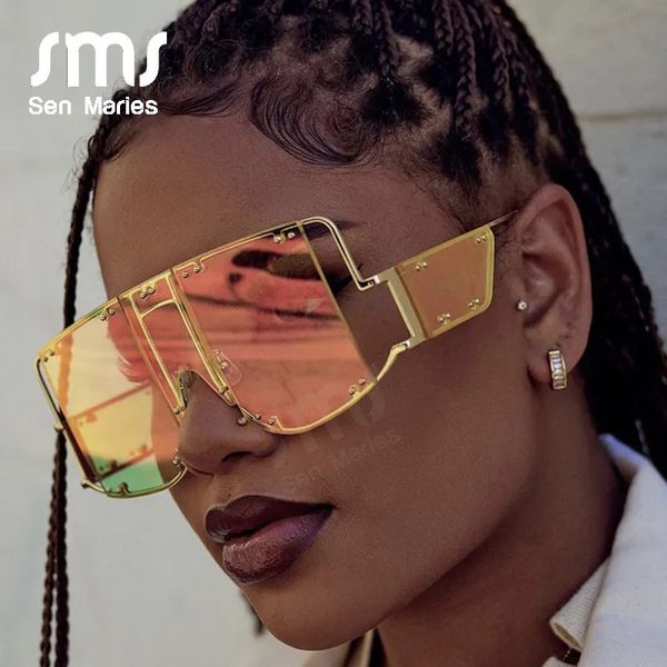 Marcos de gafas de sol Moda Cuadrado Mujeres Espejo de gran tamaño Hombres Sombras Gafas Marca Metal Remache Tendencia Única Gafas femeninas 231110