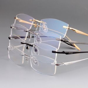 Zonnebrillen Frames Fashion Vazrobe Titanium Mens Transparante heldere bril frame Randloos vierkant mannelijk spektakel Ultralicht recept PO