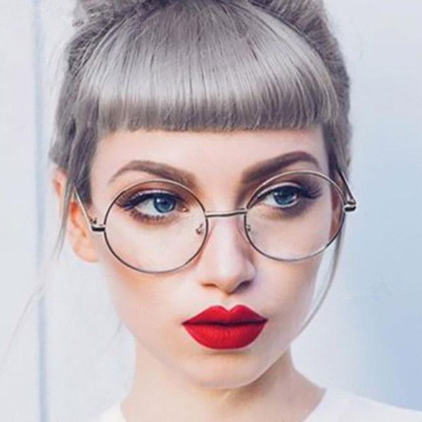 Lunettes de soleil Cadres Mode Vintage Ronde Faux Lunettes Femmes Clair Lentille Transparente Optique Lunettes En Métal Spectacle Cadre Noir Argent Nerd