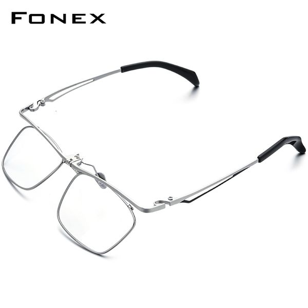 Monturas de gafas de sol FONEX 180ﾰ Montura de gafas con tapa para hombre Gafas graduadas cuadradas Monturas ópticas completas Gafas coreanas F8043 230419