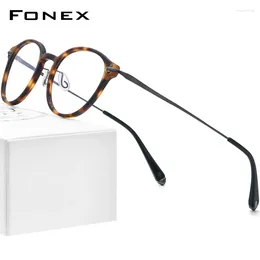 Monturas de gafas de sol FONEX Acetato Gafas de titanio Marco Mujeres Vintage Redondo Anteojos recetados Hombres Miopía Gafas ópticas Gafas