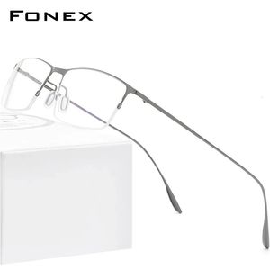 Lunettes de soleil Cadres FONEX alliage lunettes cadre hommes carré myopie Prescription lunettes demi jante optique mâle coréen lunettes 8101 231123