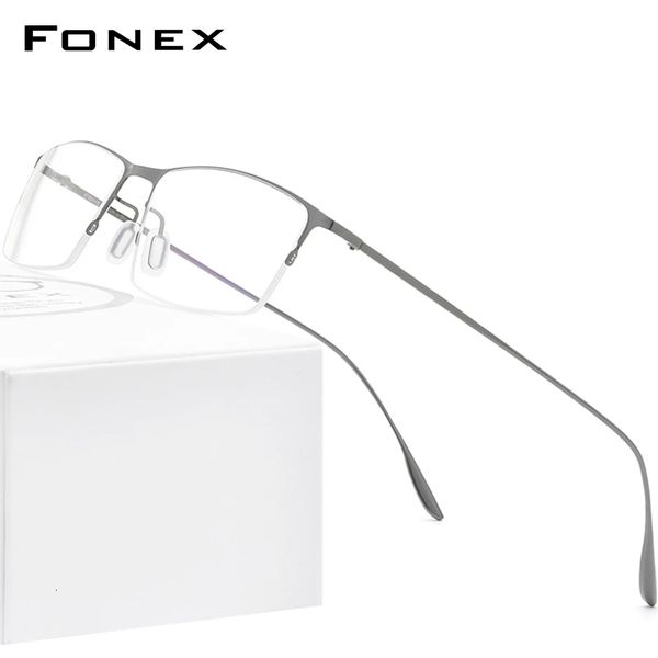 Monturas de gafas de sol FONEX, montura de gafas de aleación para hombre, gafas cuadradas para miopía, gafas graduadas de medio borde, gafas ópticas coreanas para hombre 8101 230704