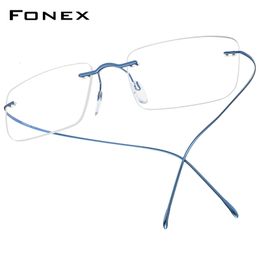 Monturas de gafas de sol FONEX B Montura de gafas Hombres Mujeres Sin montura Receta Gafas cuadradas Miopía Óptica Gafas coreanas F85634 230307