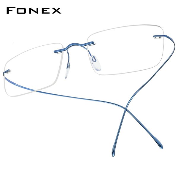 Lunettes de soleil Cadres FONEX B Lunettes Cadre Hommes Femmes Sans Monture Prescription Carré Lunettes Myopie Optique Coréen Lunettes F85634 230307