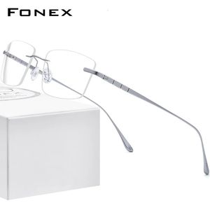Óculos de sol quadros FONEX puro óculos quadro homens sem aro prescrição óculos quadrados mulheres sem moldura miopia óculos ópticos 8555 231113
