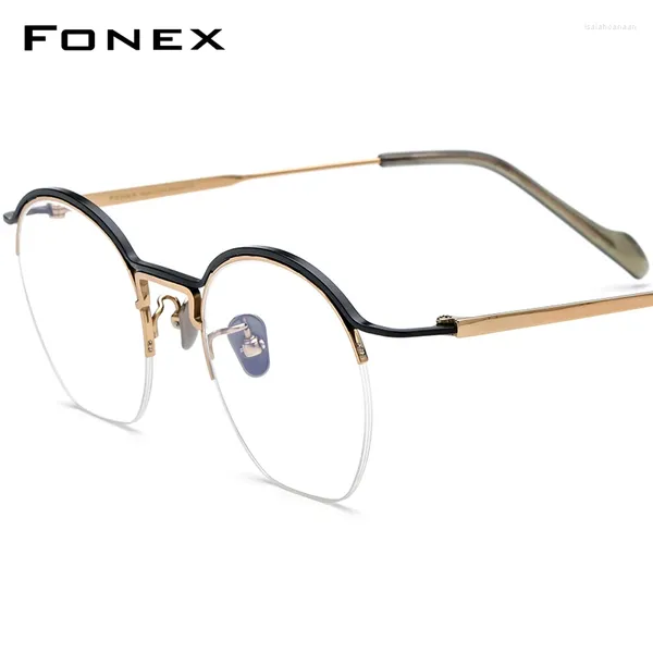 Lunettes de soleil Frames Fonex Pure Titanium Eyeglass Frame Men 2024 Semi Rimless Round Lunes Femmes Half Rim Eyewear F90035