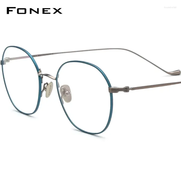 Lunettes de soleil Cadres FONEX pur titane lunettes cadre femmes rétro rond Prescription lunettes hommes Vintage myopie optique-lunetterie F85751