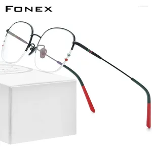Zonnebrilmonturen FONEX Titanium Brillen Frame Vrouwen Semi Randloze Oversized Vierkante Bril Half Optische Brillen F85715