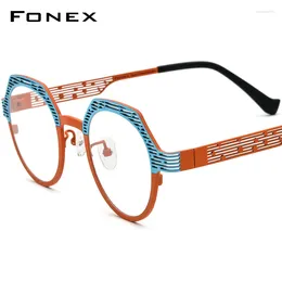 Lunettes de soleil Frames Fonex Titanium Lunes Femmes Femmes Colorful Hollow Out Polygon Eyeglasses 2024 Men Eyewear F85815