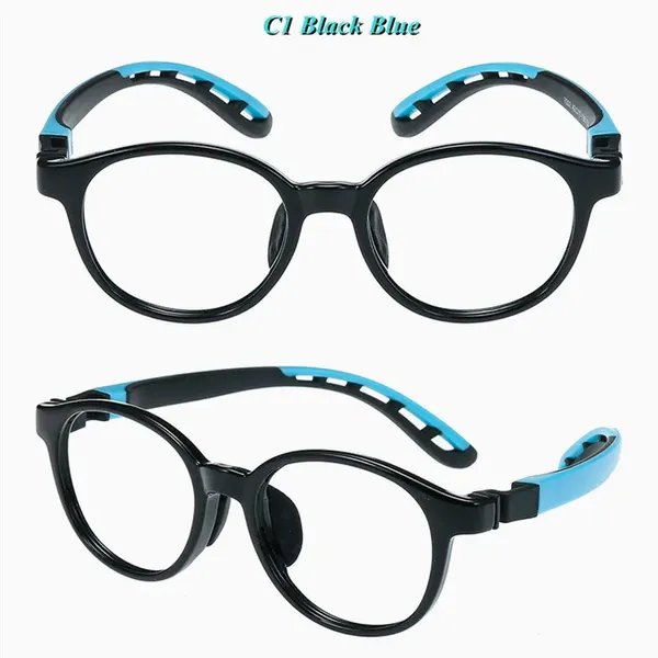 Monturas de gafas de sol para niñas, gafas redondas de silicona coloridas para niños, lentes transparentes, marco óptico azul y rosa para niñas, ultraligt