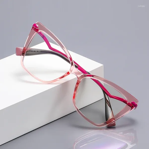 Monturas de gafas de sol Montura de gafas Mujer TR90 y textura de material metálico Brillante Delicado Antideslizante Antideslizante Cara de oreja Elegante Anteojos cuadrados