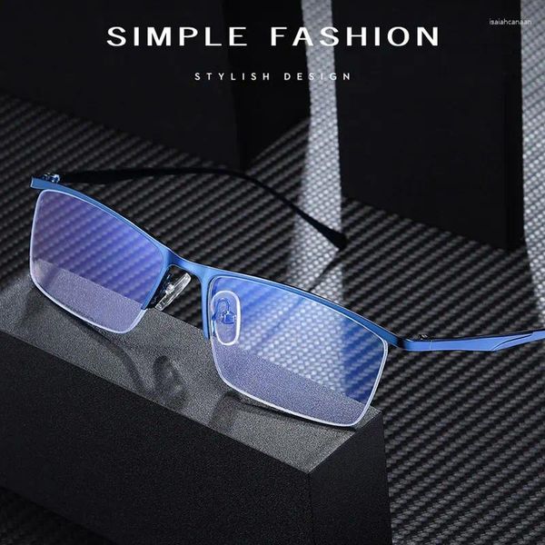 Gafas de sol Marcos Medio borde Gafas con montura de metal Estilo de negocios Gafas ópticas con luz anti-azul Llegada