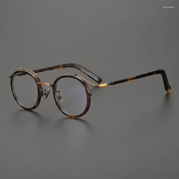 Marcos de gafas de sol Hecho a mano Retro Puro Redondo Alambre de oro Aleación de titanio Gafas Marco Ultraligero Masculino Miopía Mujer Diseñador japonés