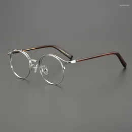 Zonnebrilmonturen Handgemaakte brillen Retro Ronde Gouden Draad Puur Titanium Legering Brilmontuur Mannen Brillen Ultra Lichte Bijziendheid Japans
