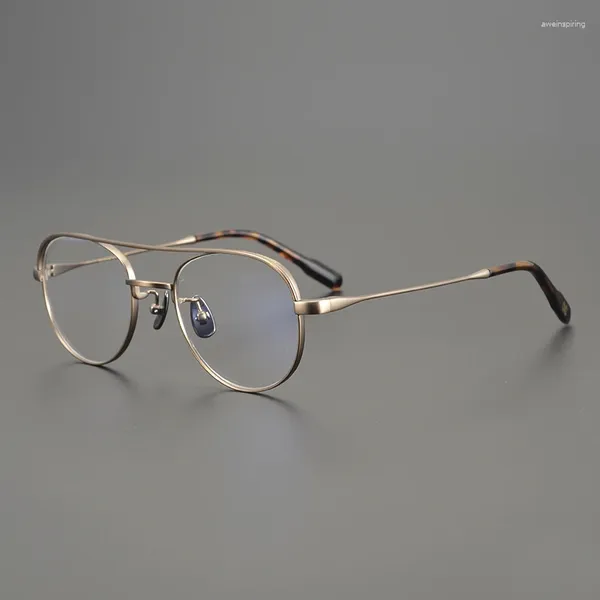 Marcos de gafas de sol hechos a mano retro puro titanio gafas marco doble haz piloto masculino hipster femenino cara pequeña miopía diseñador japonés