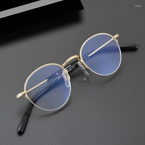 Lunettes de soleil Cadres Lunettes optiques semi-montées faites à la main pour hommes Femmes Vintage Titanium Lunettes rondes Rétro Demi-sans cadre Myopie