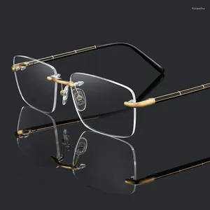 Marcas de gafas de sol HDCRAFTER Pure Titanium Gafas sin borde marco Hombres diseñador de marca receta para anteojos Square Miopia Lectura
