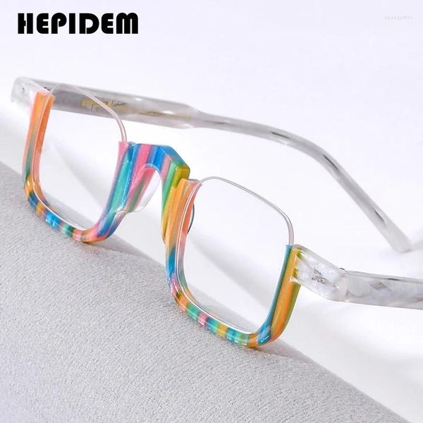 Lunettes de soleil Frames HEPIDEM ACÉTATES Lunettes Men Retro Semi Rimless Square Eyeglasses 2024 Femmes Optical Spectacles Eyewear H9352