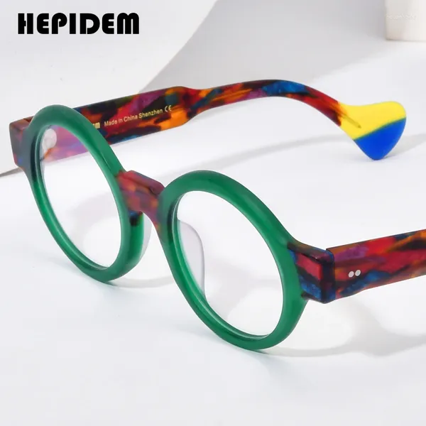 Lunettes de soleil Cadres HEPIDEM Mat Acétate Lunettes Cadre Hommes Larges Jambes Multicolores Grandes Lunettes Rondes Femmes Prescription Optique Lunettes Myopes