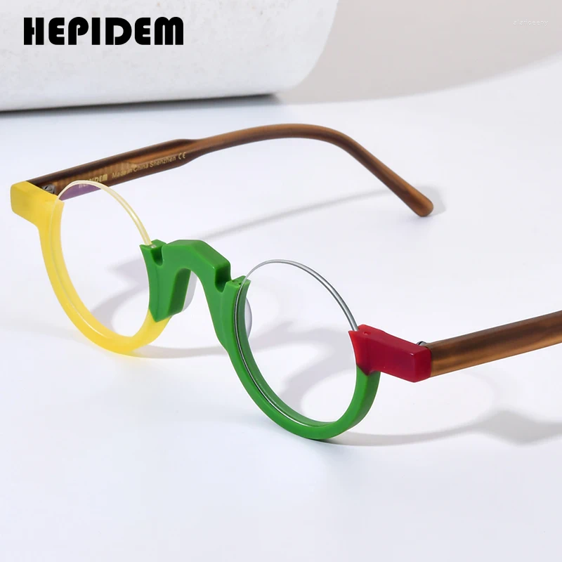 Sunglasses Frames HEPIDEM Matte Acetate Optical Glasses Frame Women 2024 Round Prescription Eyeglasses Fashion Half Rim Spectacles Eyewear