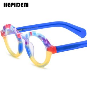 Zonnebrilmonturen HEPIDEM Meerkleurig Mat Acetaat Brilmontuur Mannen Retro Ovale Bril 2023 Brillen op sterkte H9272 231113