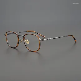 Marcos de gafas de sol Diseñador japonés de alta calidad Gafas de tortuga hechas a mano Pure Tiantium Bluebell Estilo tallado Retro Luz Redonda Marco completo