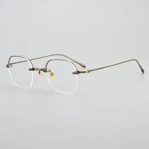 Zonnebrilmonturen Italiaans merk Titanium Bijziendheid Optische Bril Mannen 2023 ARLT5922 Polygon Half Semi Randloos Recept Brillen Frame