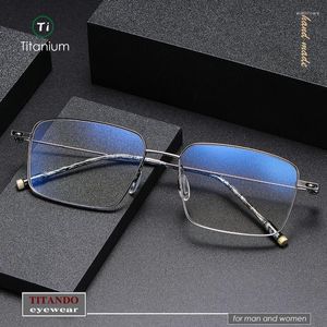 Cadres de lunettes de soleil Design italien Simple Business rectangulaire pur titane cadre 148mm grande taille fonction élastique articulée pour hommes optiques