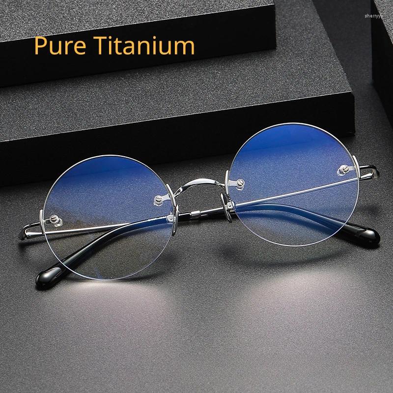 Zonnebrilmonturen Janpanese Randloze Puur Titanium Bril Voor Mannen Vrouwen Designer Merk Bijziendheid Retro Ronde Recept Brillen Frame