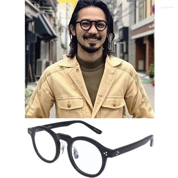 Marcas de gafas de sol Japan-Korea Retro-Vintage Men marco Round Smallrim Gafas 45-25 Italia Plank importado para gafas recetadas