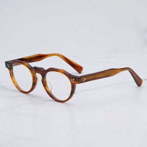 Monturas de gafas de sol Colección Vintage clásica japonesa TVR516 Montura de gafas redondas marrones a rayas para hombres y mujeres Acetato hecho a mano