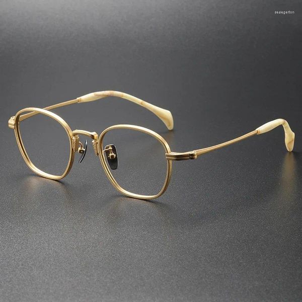 Lunettes de soleil Cadres Designer japonais Marque Vintage Round Gold Lunettes Cadre pour hommes et femmes Artisanat Super Light Titanium Lunettes