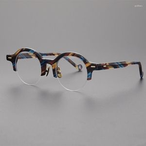 Zonnebril Frames Japanse Handgemaakte Klassiekers Acetaat Glazen Frame Mannelijke Retro Kleine Ronde Half Anti Hoge Graden Bijziendheid Bril