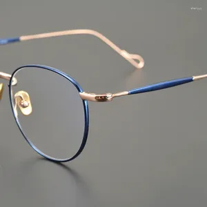 Gafas de sol marcos japonés hecho a mano retro puro titanio anteojos hombres mujeres lectura gafas marco redondo de miopía delgada receta