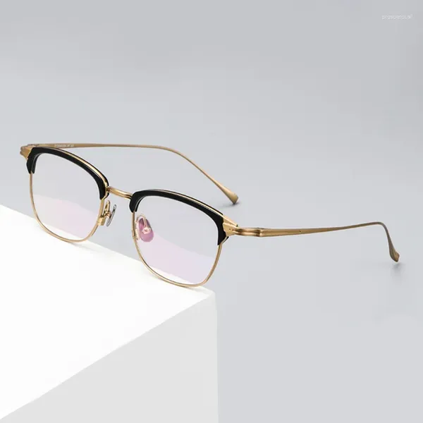 Marcos de gafas de sol Marco de gafas semi borde hecho a mano japonés para hombres Vintage Titanio Óptico Miopía Anteojos Mujeres Prescripción de gran tamaño