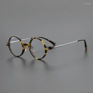 Lunettes de soleil Cadres Style japonais rond pur titane lunettes hommes mode rayures prescription tortue acétate lunettes femmes lunettes