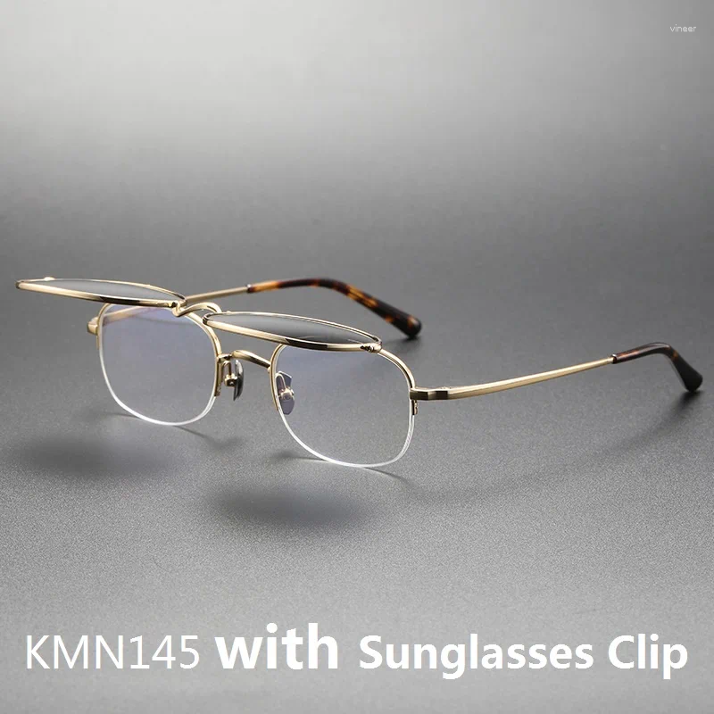 Sunglasses Frames Japaneses Fashion Vintage Round Half Rimless Glasses Frame Men Women KMN145 Ultralight Clip Eyeglasses UV400 Titanium
