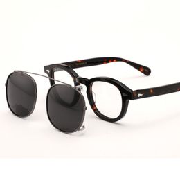 Zonnebrillen frames Johnny Depp Glasses Men Clip op gepolariseerd Len Brand Vintage Acetaatframe Topkwaliteit 230325