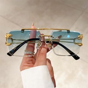 Zonnebril Frames KAMMPT Vintage Randloze Mannen Vrouwen Mode Oversized Vierkante Shades Brillen Dubbele Brug Gradiënt UV400 Zonnebril 230802