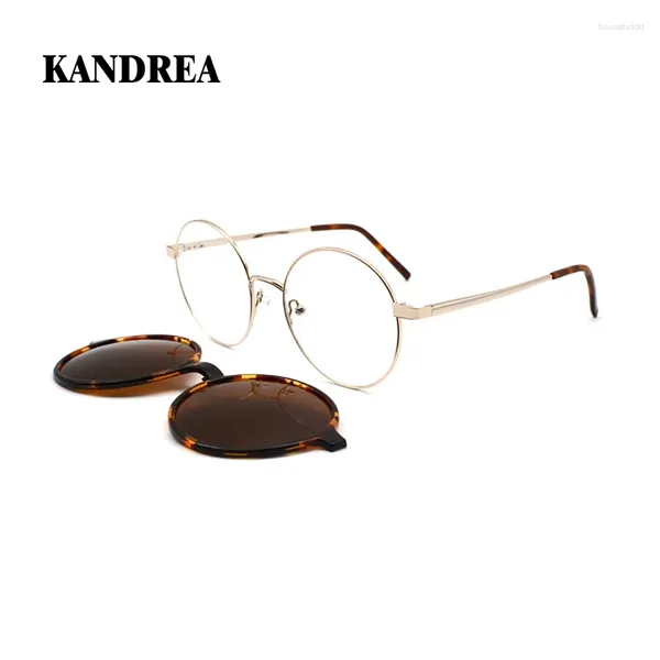 Lunettes de soleil Cadres KANDREA Round Fashion Femmes 2 en 1 Clip sur lunettes polarisées Cadre Hommes Rétro Marque Designer Lunettes magnétiques CD6816